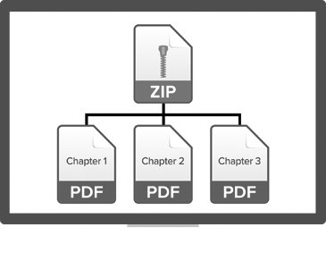 Computer screen showing a ZIP folder and several PDFs.